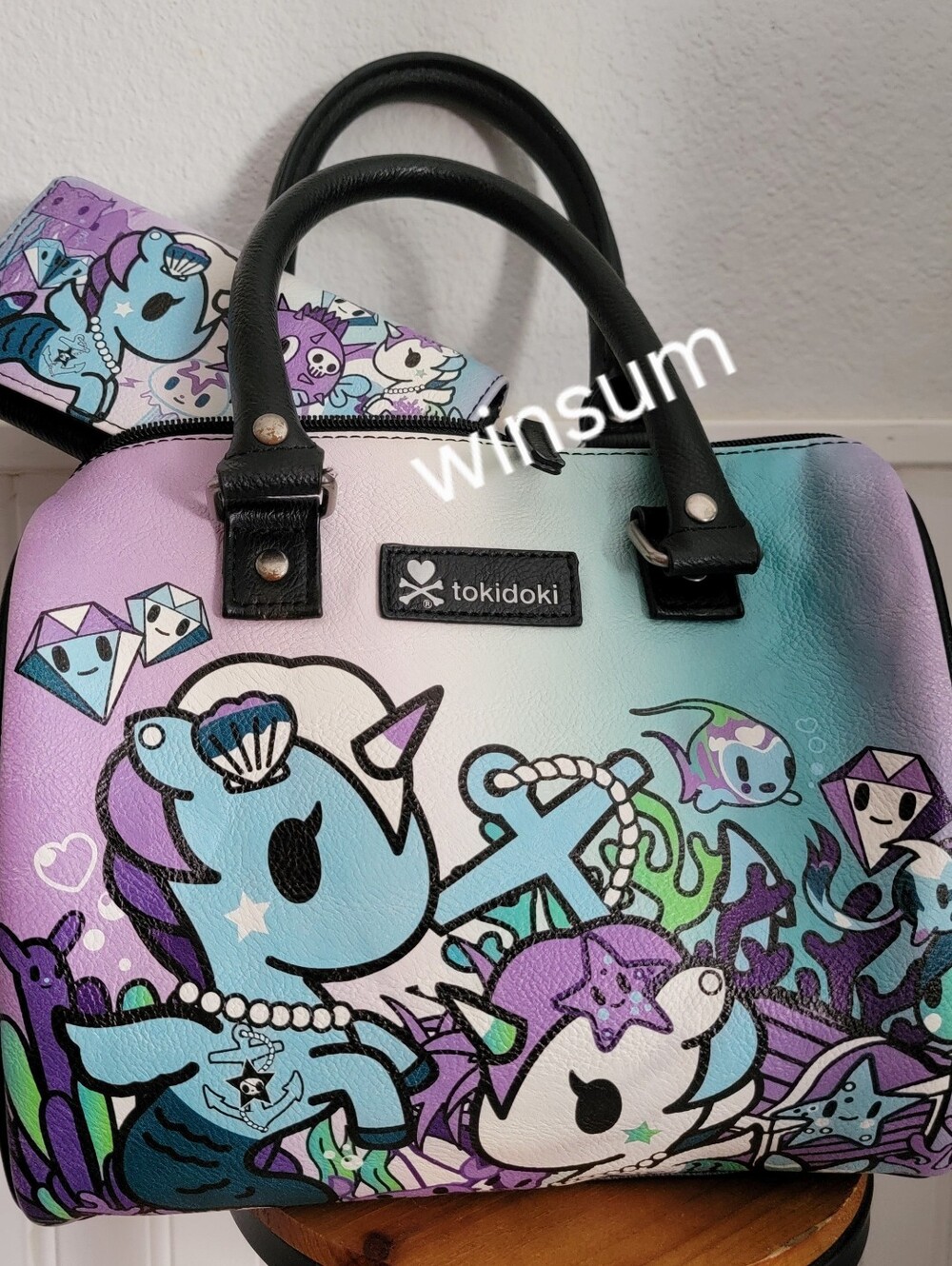 TOKIDOKI LOUNGEFLY Mermicorno Mermaid Unicorn Marina Barrel bag W/ Wallet